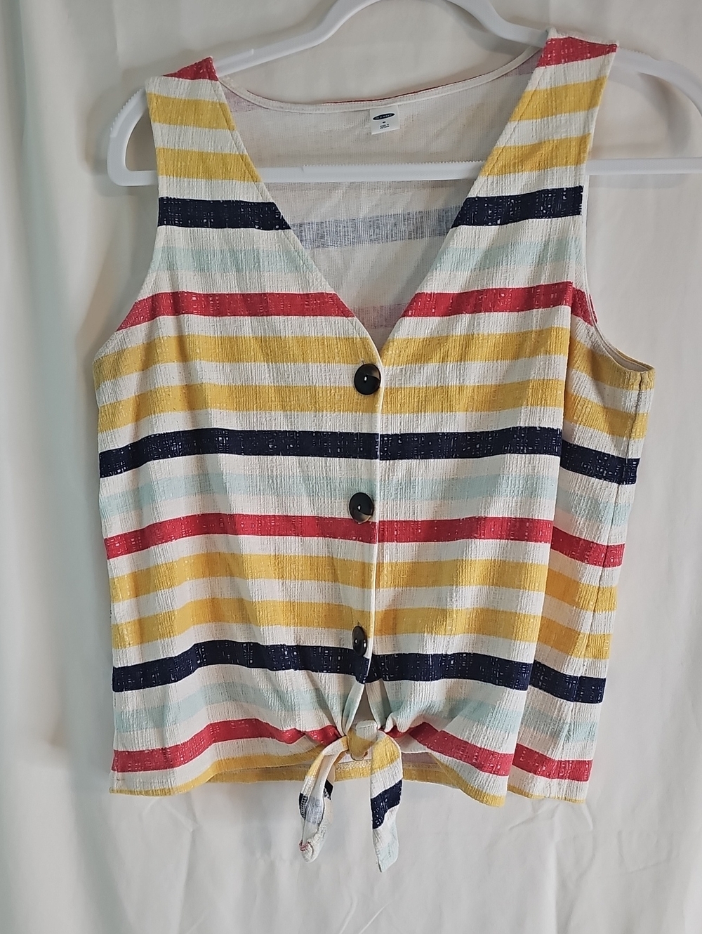 Old Navy Striped Tie-Front Tank Top in Yellow, Navy & Red
